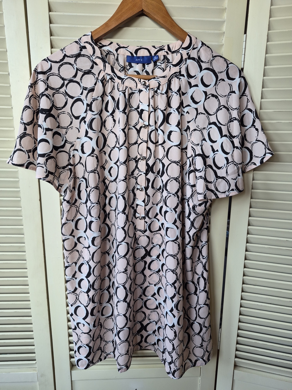 Apt. 9 Light Pink Printed Short-Sleeve Blouse Size 0X